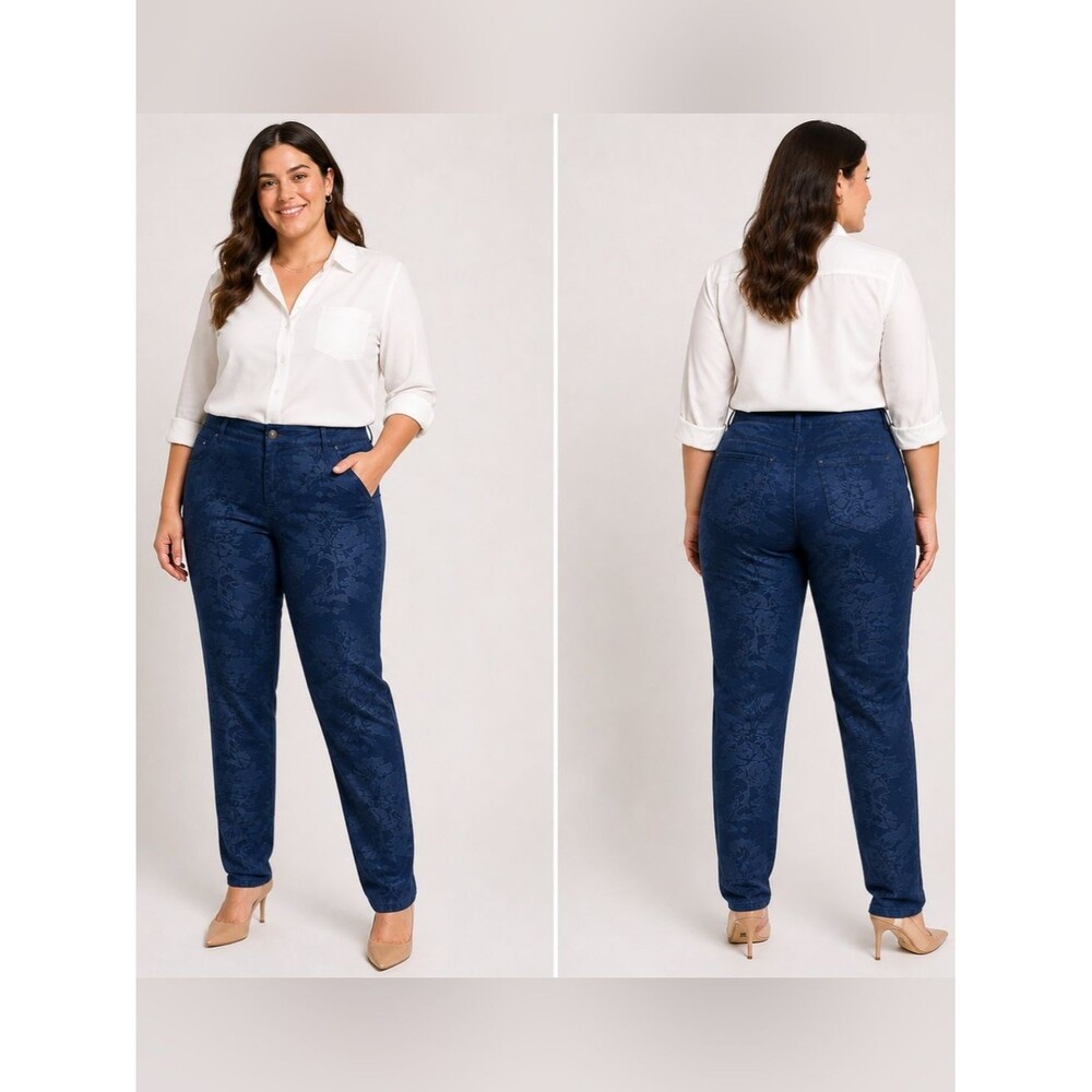 Rita Fink pants Baci Women StretchFloral Dark Blue XL NWT